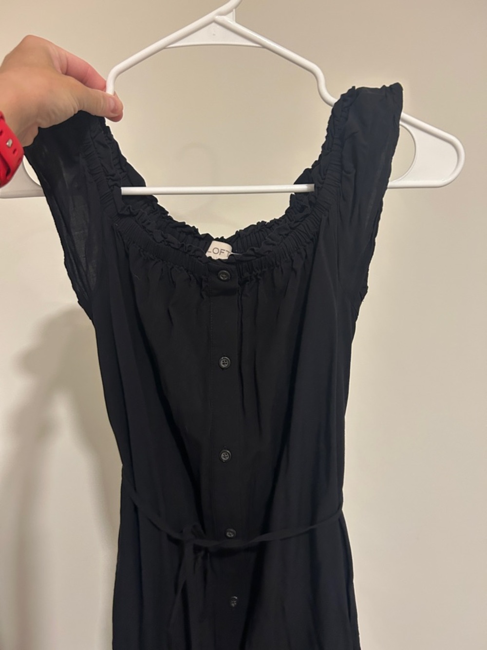 LOFT Black Sleeveless Button-Front Dress